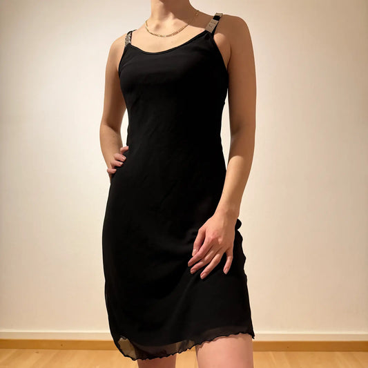 Asymmetrical Black Halter Dress – Vintage Y2K Night Out (S)