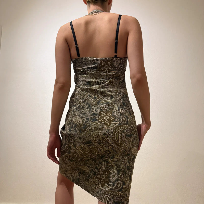 Paisley Print Halter Dress – Vintage Y2K Boho Chic (S)