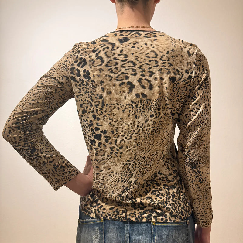Leopard Print Long Sleeve Top – Vintage Y2K Style (S)