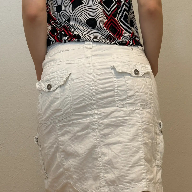 Retro 2000s Cargo Skirt – White Utility with Pockets (S)