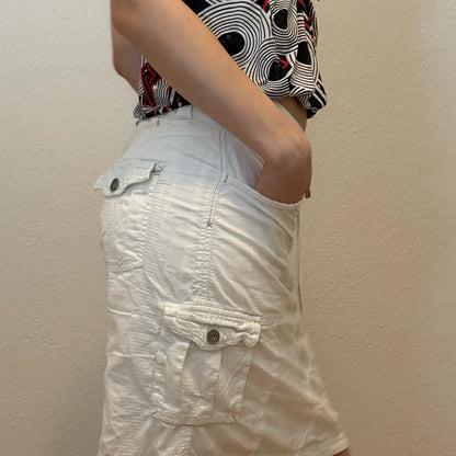 Retro 2000s Cargo Skirt – White Utility with Pockets (S)