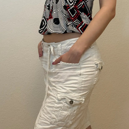 Retro 2000s Cargo Skirt – White Utility with Pockets (S)