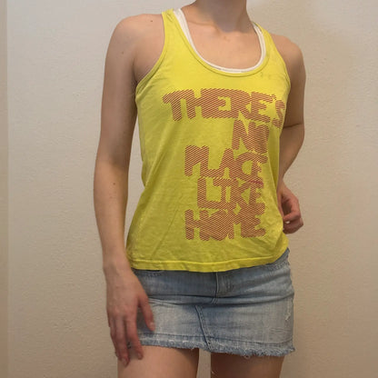 Yellow Graphic Tank Top – Vintage Y2K Sporty Slogan Tee (S)