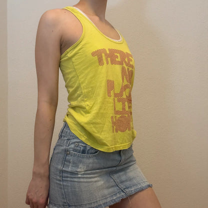 Yellow Graphic Tank Top – Vintage Y2K Sporty Slogan Tee (S)