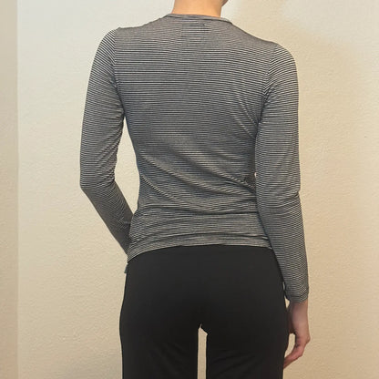 Striped Long Sleeve Top with Purple Butterfly Print – Y2K Vintage (S)