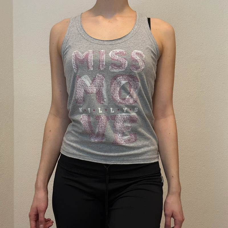 Y2K Graphic Tank Top – Grey Sleeveless “Miss Move” Print Tee (S)