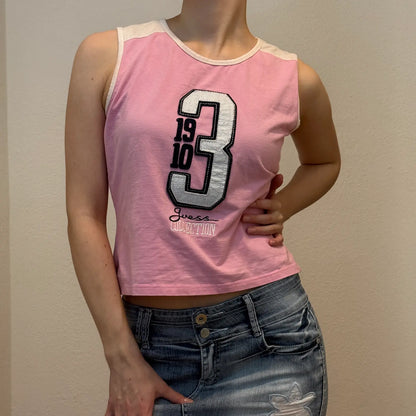 Y2K Guess Collection Pink Sleeveless Top – Vintage Graphic Tank (S)