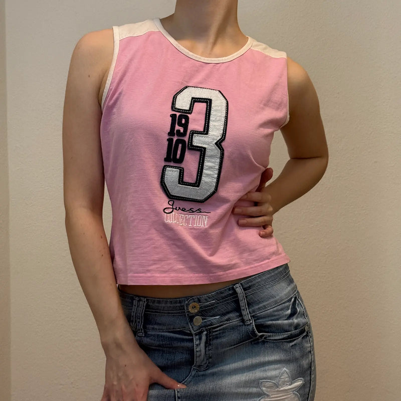 Y2K Guess Collection Pink Sleeveless Top – Vintage Graphic Tank (S)