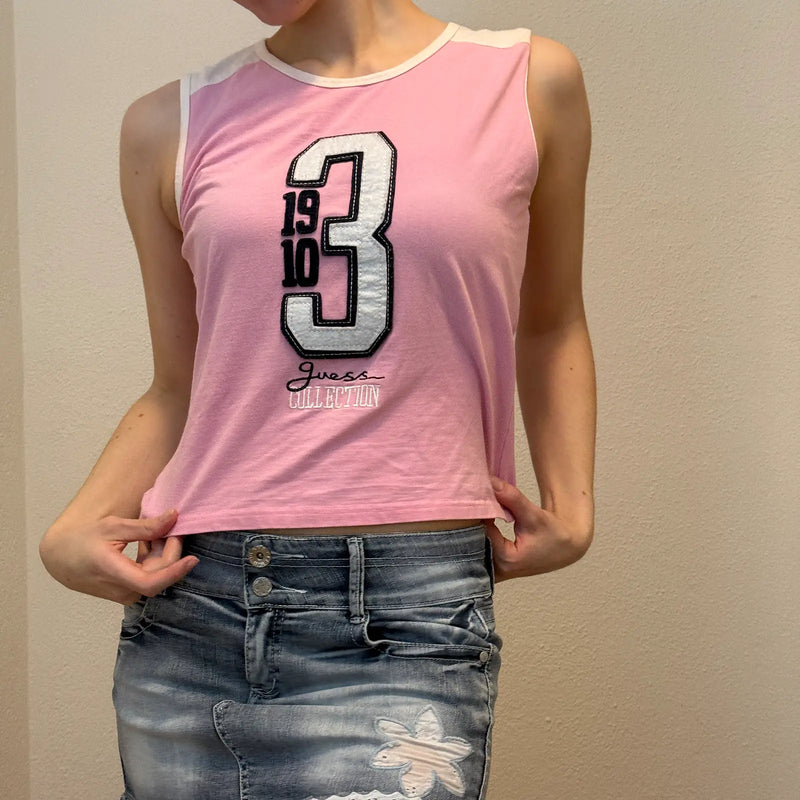 Y2K Guess Collection Pink Sleeveless Top – Vintage Graphic Tank (S)
