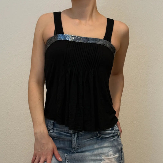 Emporio Armani Black Sequin Trim Top - Y2K Elegant Designer Tank (S)