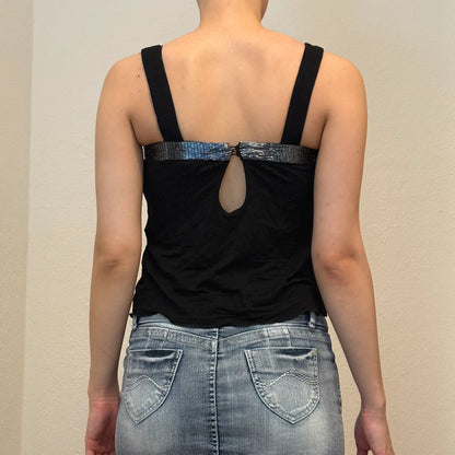 Emporio Armani Black Sequin Trim Top - Y2K Elegant Designer Tank (S)