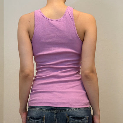 Guess Jeans Logo Tank – Vintage Y2K Lilac Ribbed Top (S)