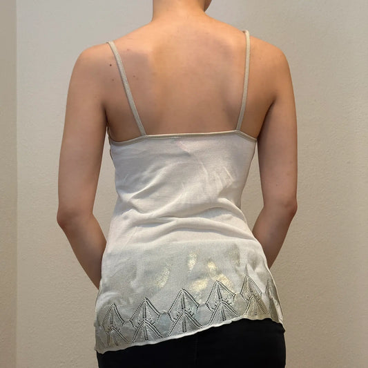 Retro Sheer Embroidered Slip Tank – Vintage 2000s Camisole (S/M)