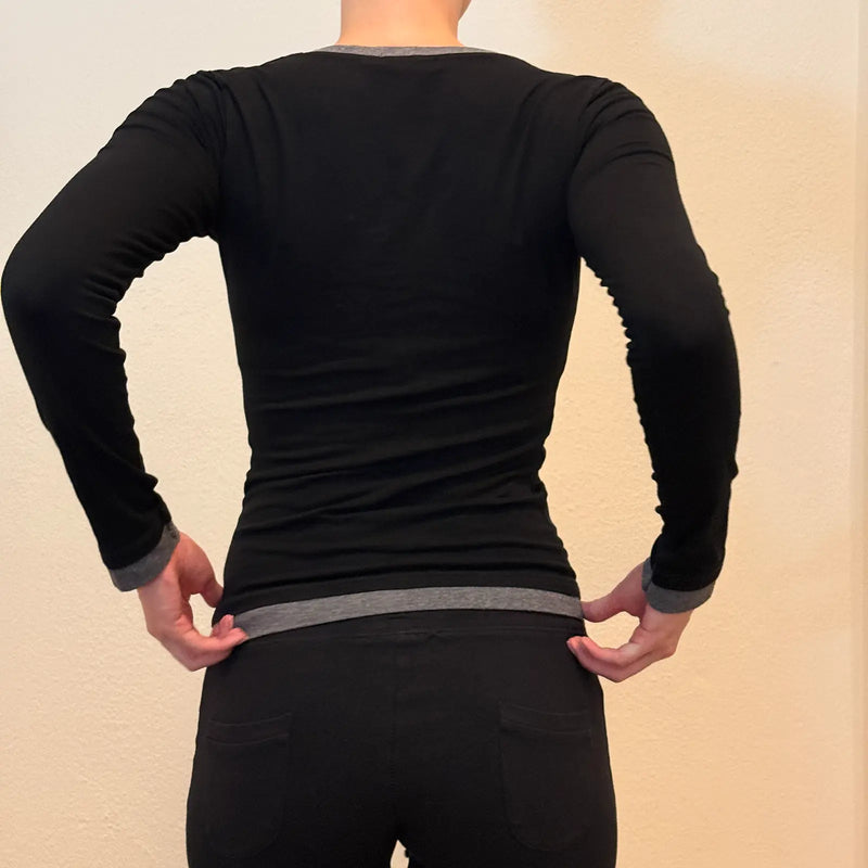 Black Long Sleeve Top – "I Love Glam" Y2K Glitter Print (S)