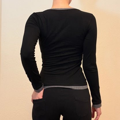 Black Long Sleeve Top – "I Love Glam" Y2K Glitter Print (S)