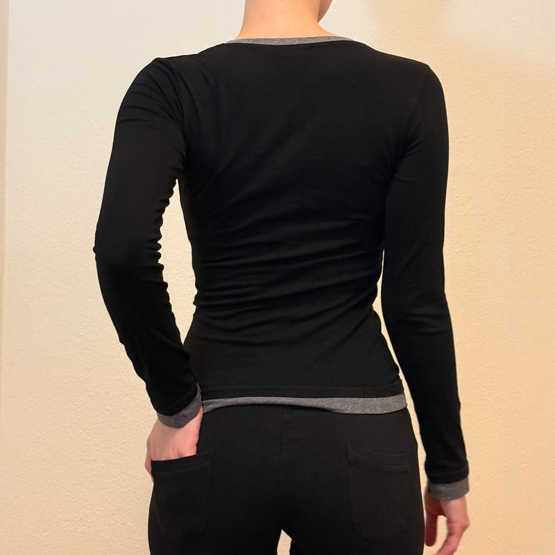 Black Long Sleeve Top – "I Love Glam" Y2K Glitter Print (S)