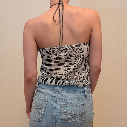 Leopard Print Halter Top with Ring Detail – Y2K Party Style (S)