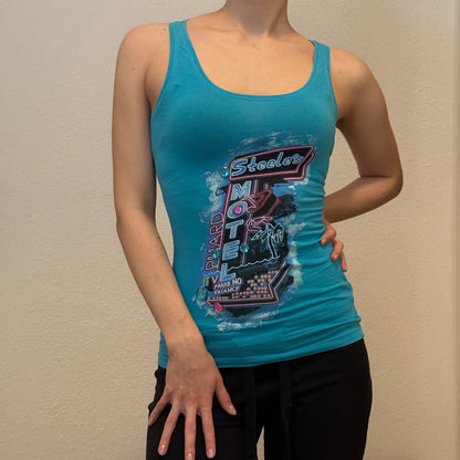 Steele’s Motel Turquoise Tank Top – Vintage Y2K Graphic Print (S)