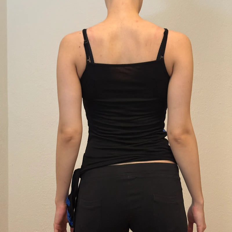 Retro Blue & Black Sequin Striped Cami Top – Chain Strap Detail (S)