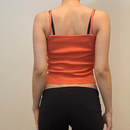 Orange Knit Cami Tank Top – Minimalist Retro Style (S)