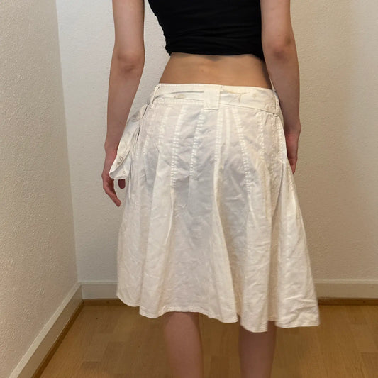 Vintage White Wrap Midi Skirt with Side Tie (S)
