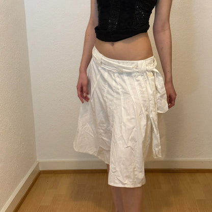 Vintage White Wrap Midi Skirt with Side Tie (S)