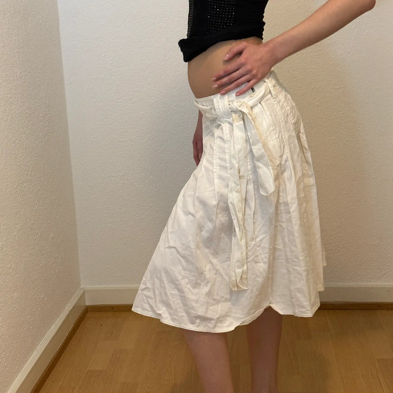 Vintage White Wrap Midi Skirt with Side Tie (S)