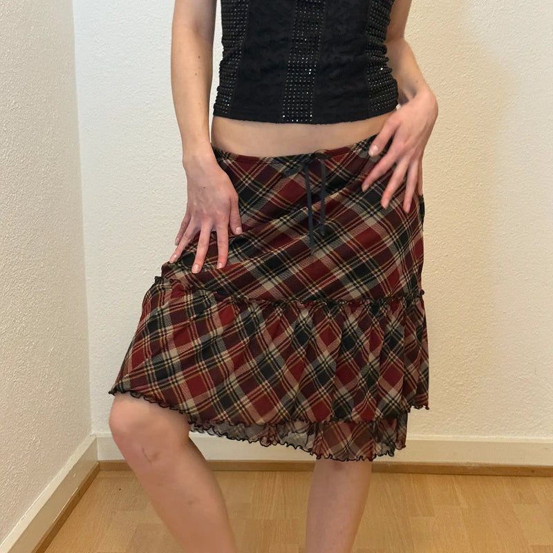 Vintage Plaid Layered Skirt (S)
