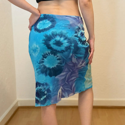 Vintage Y2K Blue Tie-Dye Mesh Midi Skirt (S)