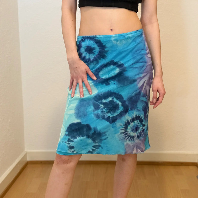 Vintage Y2K Blue Tie-Dye Mesh Midi Skirt (S)