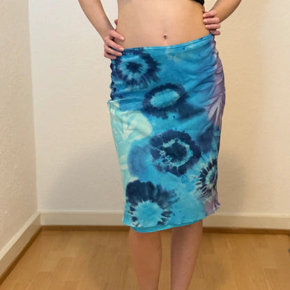 Vintage Y2K Blue Tie-Dye Mesh Midi Skirt (S)