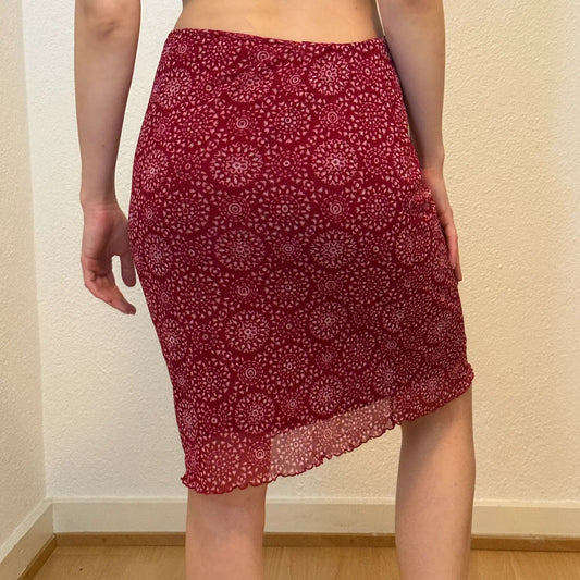 Vintage Red Boho Wrap Skirt - Retro 2000s Style (S)