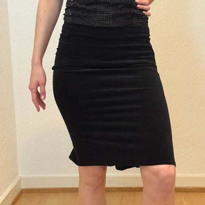 Vintage Black Velvet Ruffle Hem Skirt - Late 90s Look (S)
