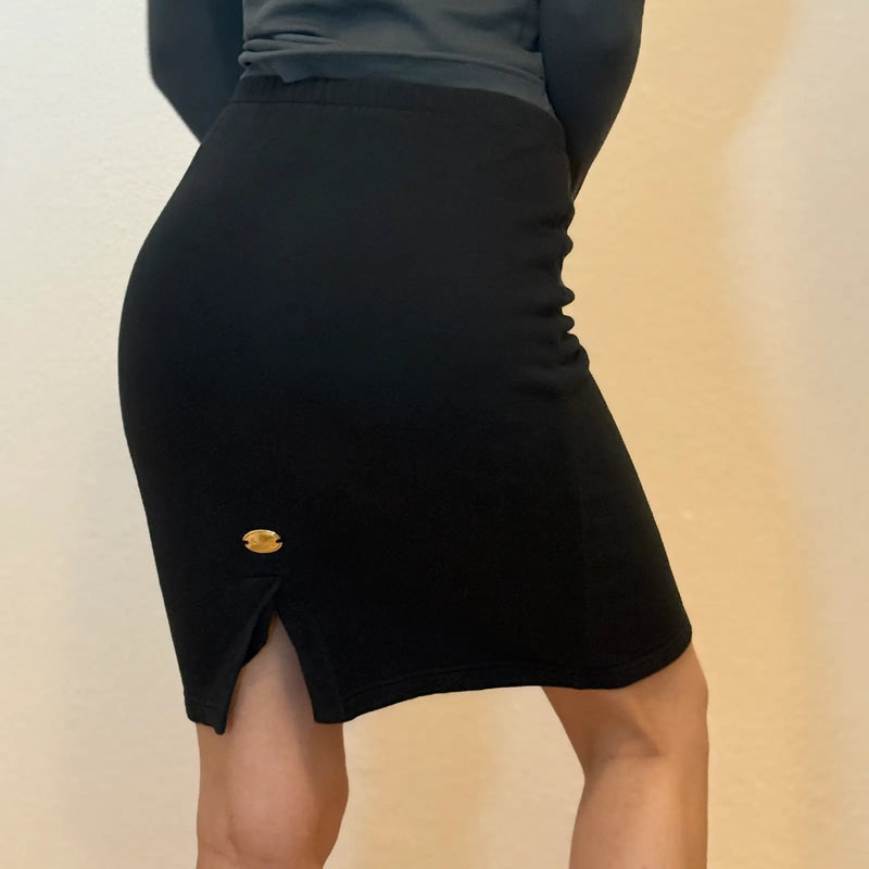 Black Pencil Skirt with Gold Button Detail – Elegant Minimalist Office & Evening Wear (S)