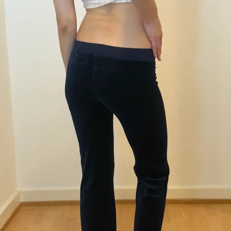 Vintage Y2K Juicy Couture Navy Velour Pants – Rhinestone J (XS/S)