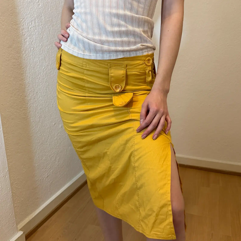 Vintage Y2K Yellow Utility Midi Skirt (S)