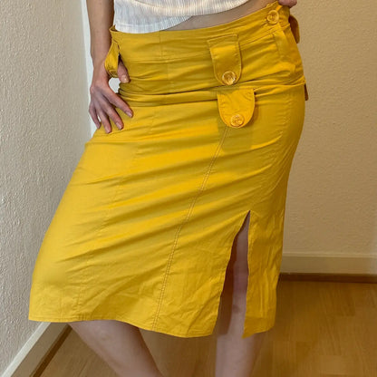 Vintage Y2K Yellow Utility Midi Skirt (S)