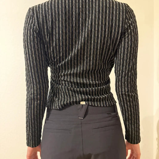 Black Striped Wrap Top – Vintage Y2K Officecore Chic (S)
