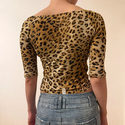 Leopard Print Stretch Top – Vintage Y2K Wild Cat Vibes (S)