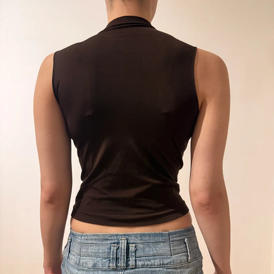 Black Rhinestone “Pink” Logo Mock Neck Tank – Vintage 2000s Y2K Party Top (S)