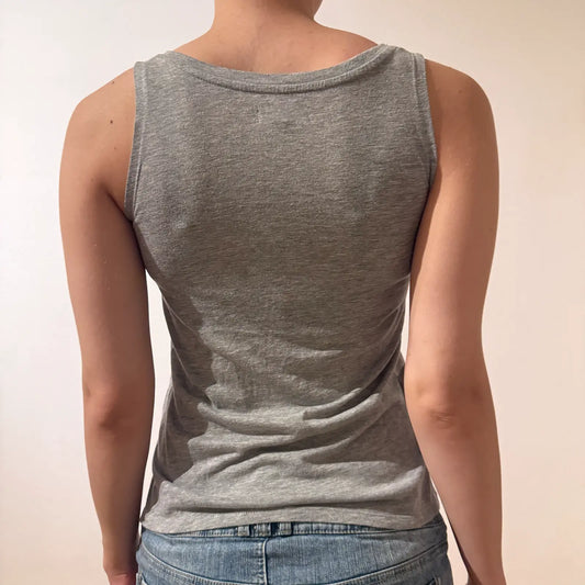 Union Jack Rhinestone Tank Top – Vintage 2000s Sleeveless Y2K Glam Shirt (S)