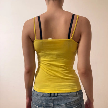 Vintage Yellow Cami Top – Y2K Spaghetti Strap Tank Stretchy Basics (S)