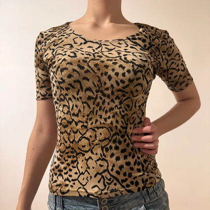 Leopard Print Fitted Top – Short Sleeve Y2K Piece (S)