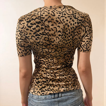 Leopard Print Fitted Top – Short Sleeve Y2K Piece (S)