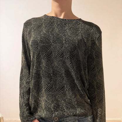 Vintage Wavy Dot Sheer Long Sleeve Top – Minimal Y2K Glitter Shirt (S/M)