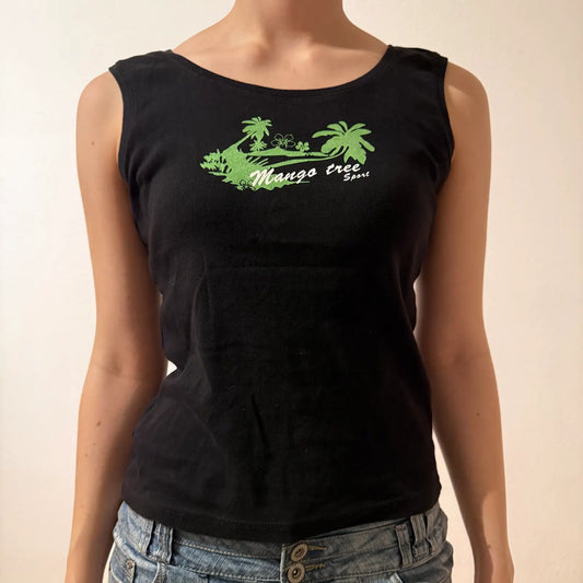 Vintage 2000s - Black Mango Tree Sport Tank Top with Palm Tree Graphic (S)