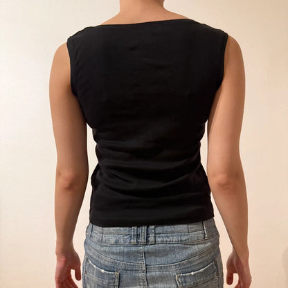 Vintage 2000s - Black Mango Tree Sport Tank Top with Palm Tree Graphic (S)