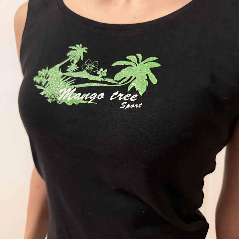 Vintage 2000s - Black Mango Tree Sport Tank Top with Palm Tree Graphic (S)