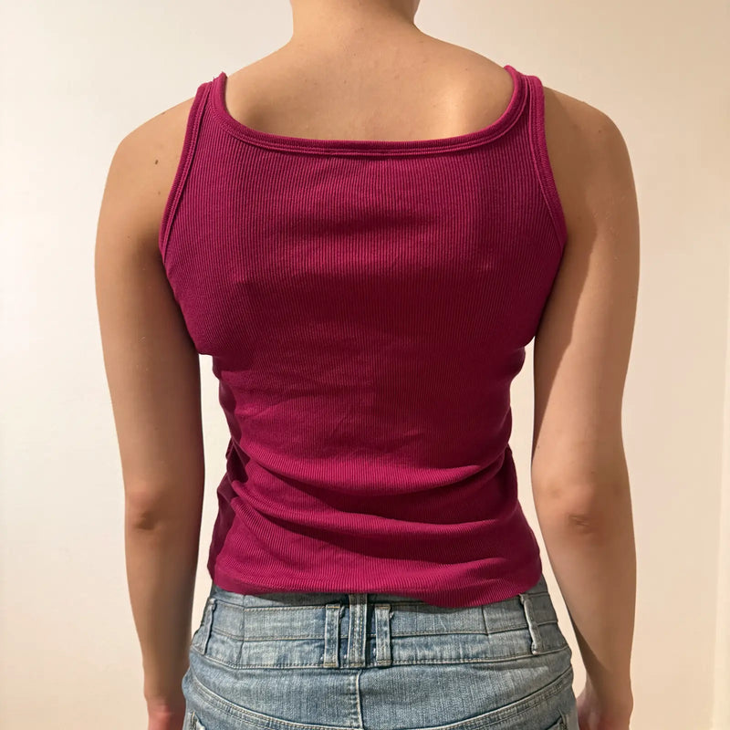 Magenta Ribbed Tank Top 2000s Minimalist (S)