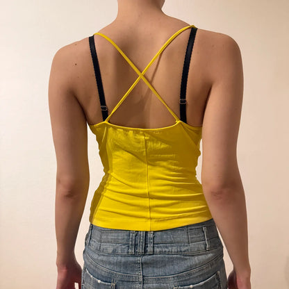 Yellow Cowl Neck Halter Top 2000s Clubwear (S)